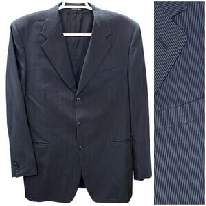 Canali Bloomingdales Pinstripe Blazer Mens 42L Pure Wool Navy Blue Italy 3Button